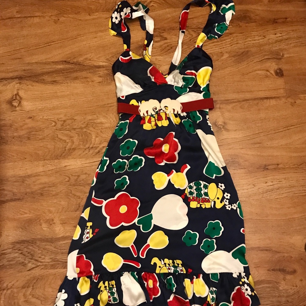 Bold Printed Elephant Dress, Silk